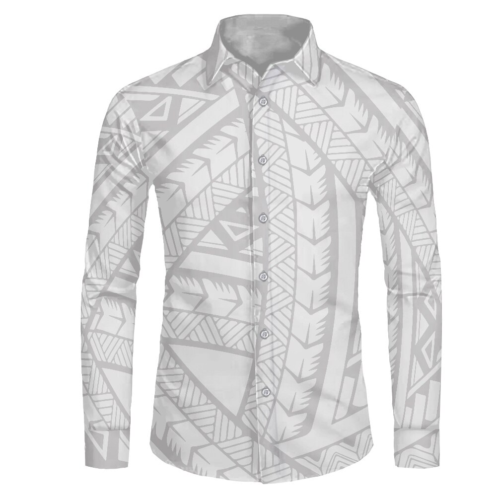 HYCOOL Puletasi 화이트 버튼 업 셔츠 남성 가을 긴 소매 셔츠 화이트 Valentiny Samoan 부족 문신 인쇄 대형 셔츠